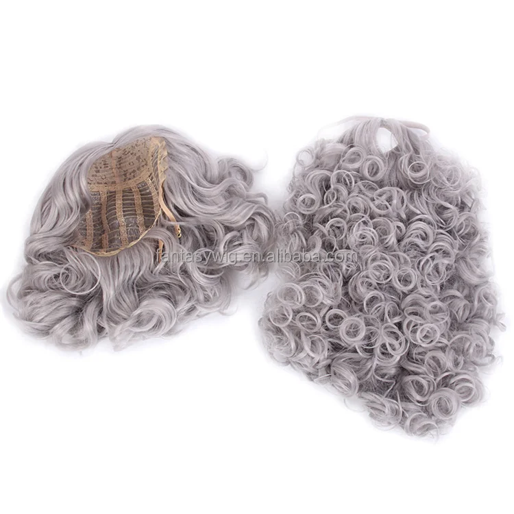 Wholesale Christmas Grandpa Yak Beard Wigs Set 2023 High Quality White Brown Grey Synthetic Hair None Lace Party Wigs