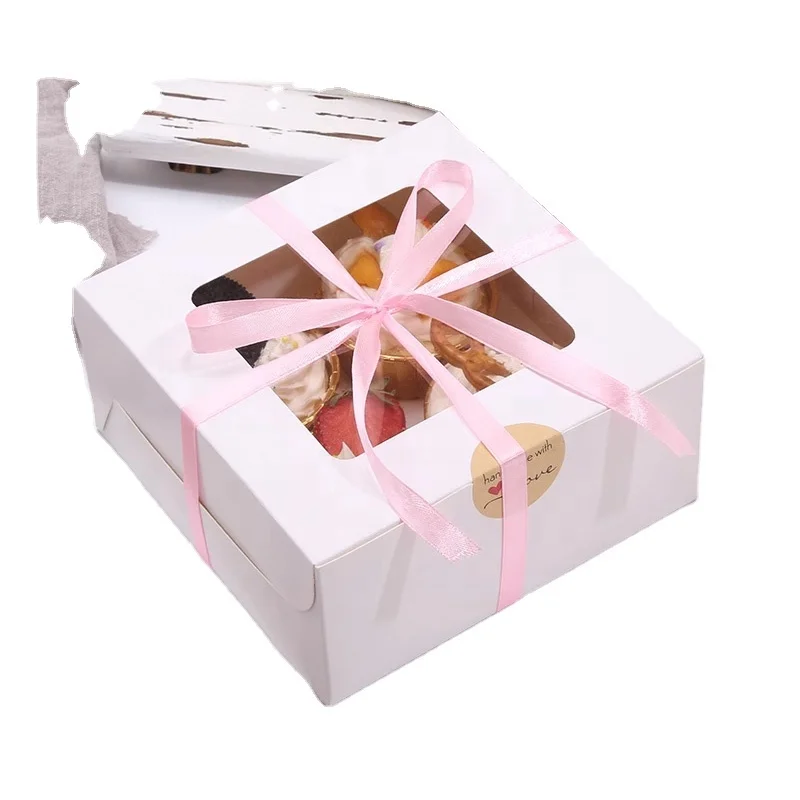 High Quality custom recycle paper cake box for bakery, cake cupcake packaging with plastic clear windows