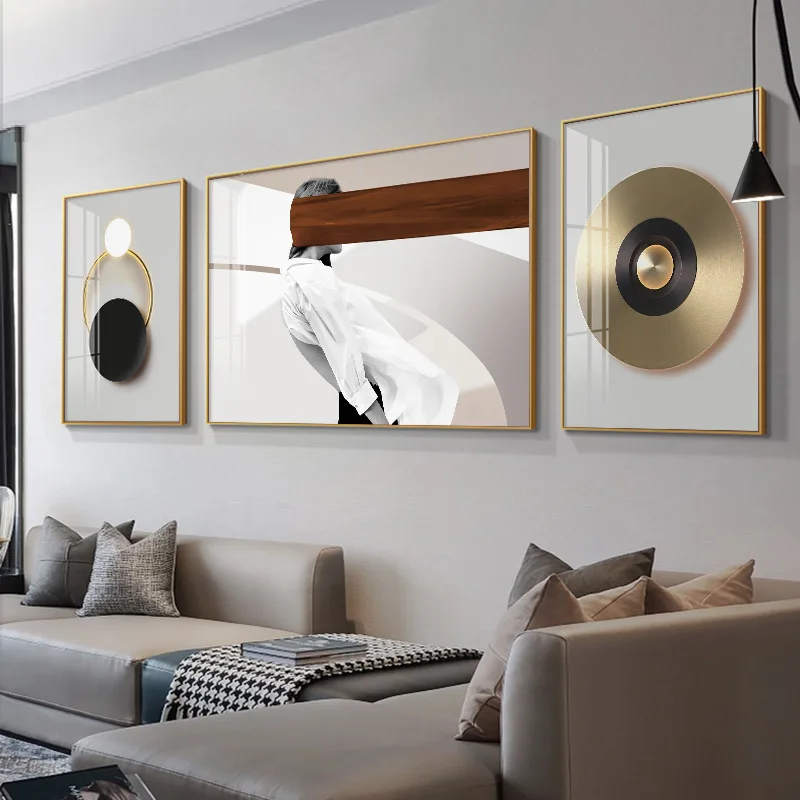 Light luxury fashion 3 pairs of painting crystal porcelain living room home front office decoration paintings and wall art