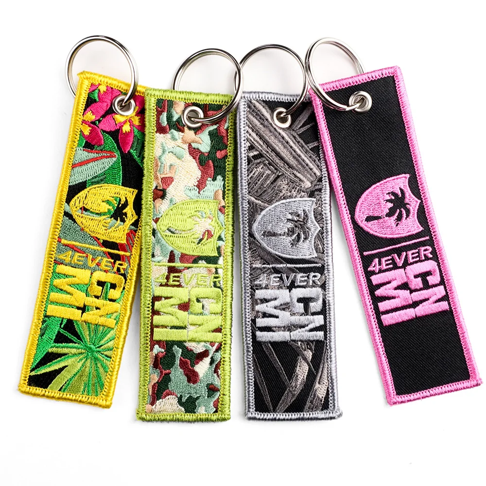 Custom personalized woven embroidered key chain tag embroid key ring anime keychain fabric