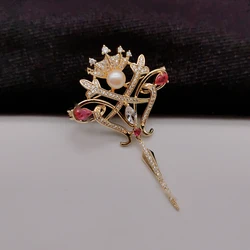 High quality luxury crown brooch set handmade stone brooches timepieces jewelry brooch