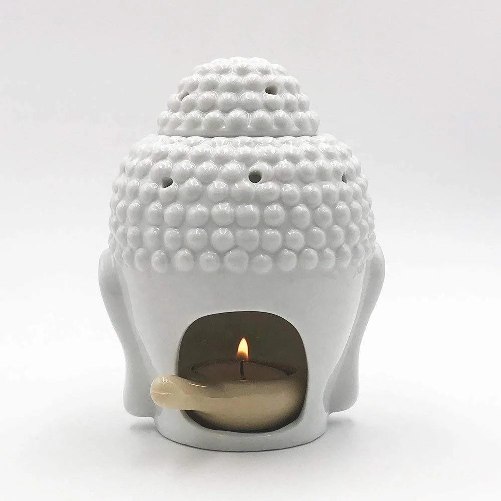 Factory Ceramic wax tart melts essential oil burner candle  holder  buddha head shape in white or black