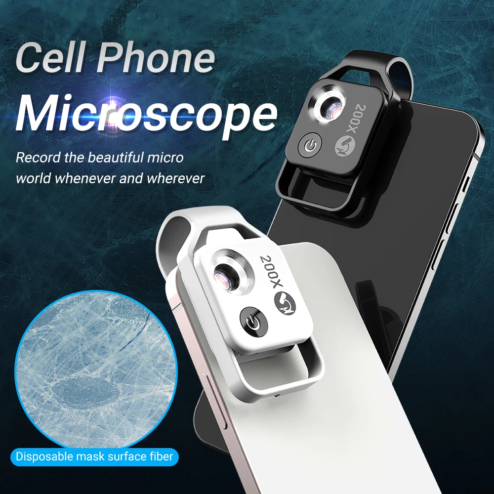 APEXEL Universal 200x Cellphone Magnifier Microscope Portable Clip-on Micro Lens Micro Lens for SmartPhone