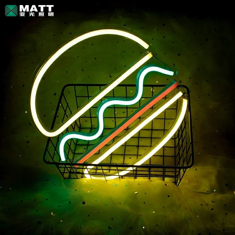 Matt dropshipping led custom pizza hamburger neon light sign customised neon sign for restaurant advertising Decor