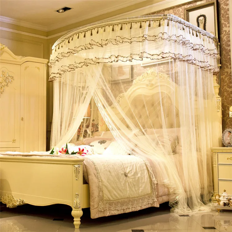 European yellow quadrate double bed enough space extra large rail folding square mosquito net