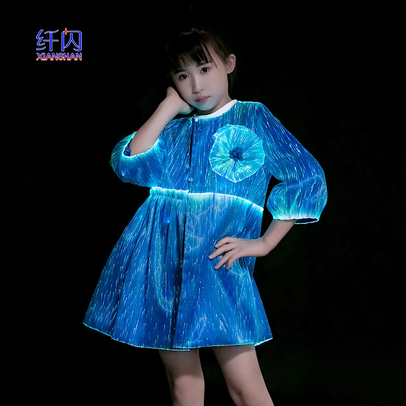 Elegant Kids Spring Autumn Clothes Blue Dress Party Christmas Lights Led Light Up Child Kid Dance Costume Dancewear