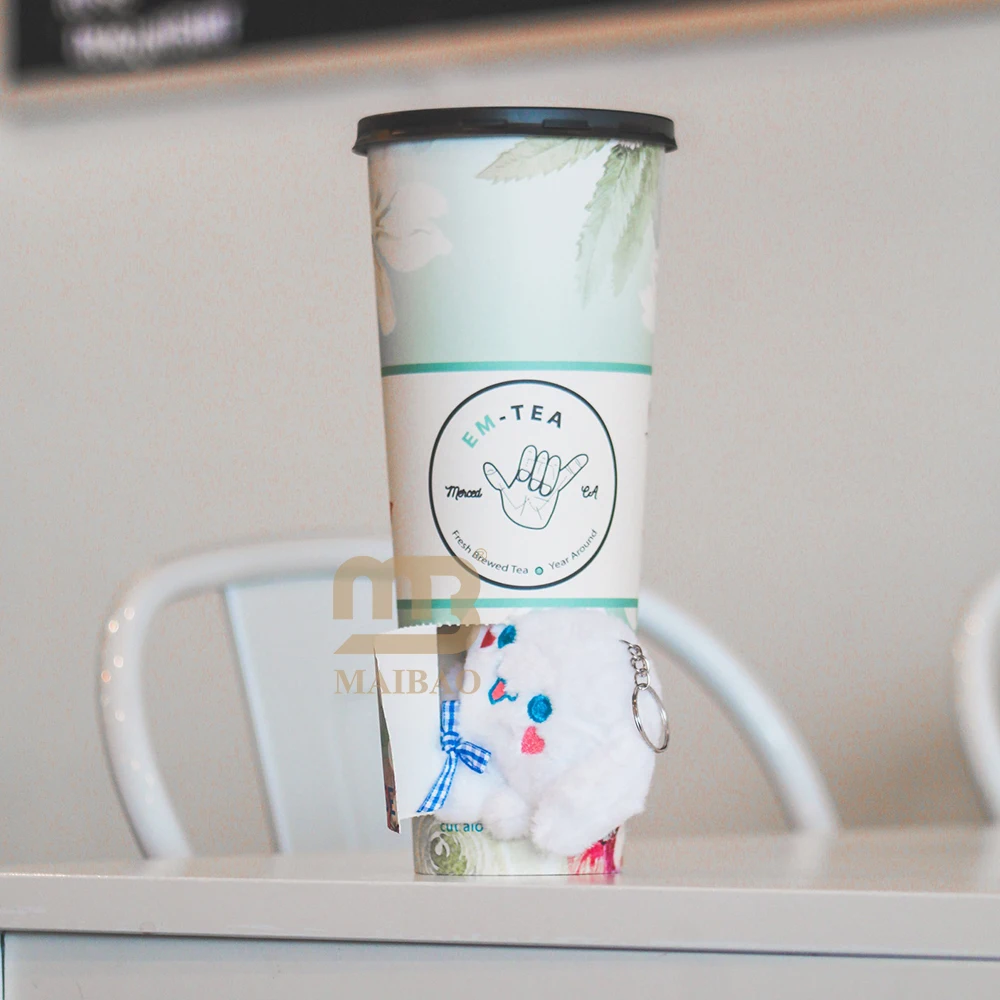 Custom logo snack boba bubble tea 24oz surprise cup Blind box mystery paper cup anime toy kpop bts Edition bottom compartment