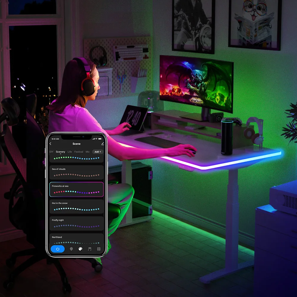 light game, 5m Neon Rope Lights Soft Lighting for Gaming Desks,, Support Cutting, Smart App Control, Music Sync, Adapter
