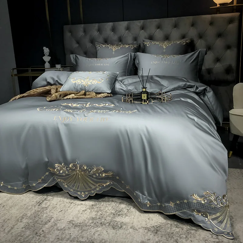 European Luxury home textile 100% cotton Embroidery Bedding set bed sheet pillow case bedsheet set