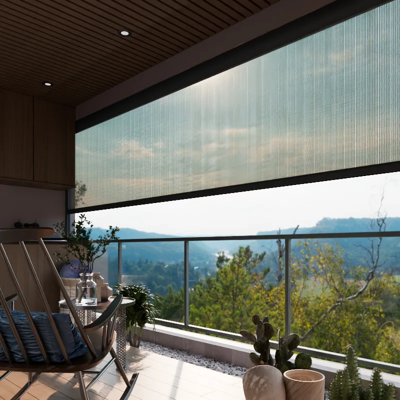 Garden patio windproof waterproof auto retractable pvc shade screens tubular motor roller zip track outdoor blinds