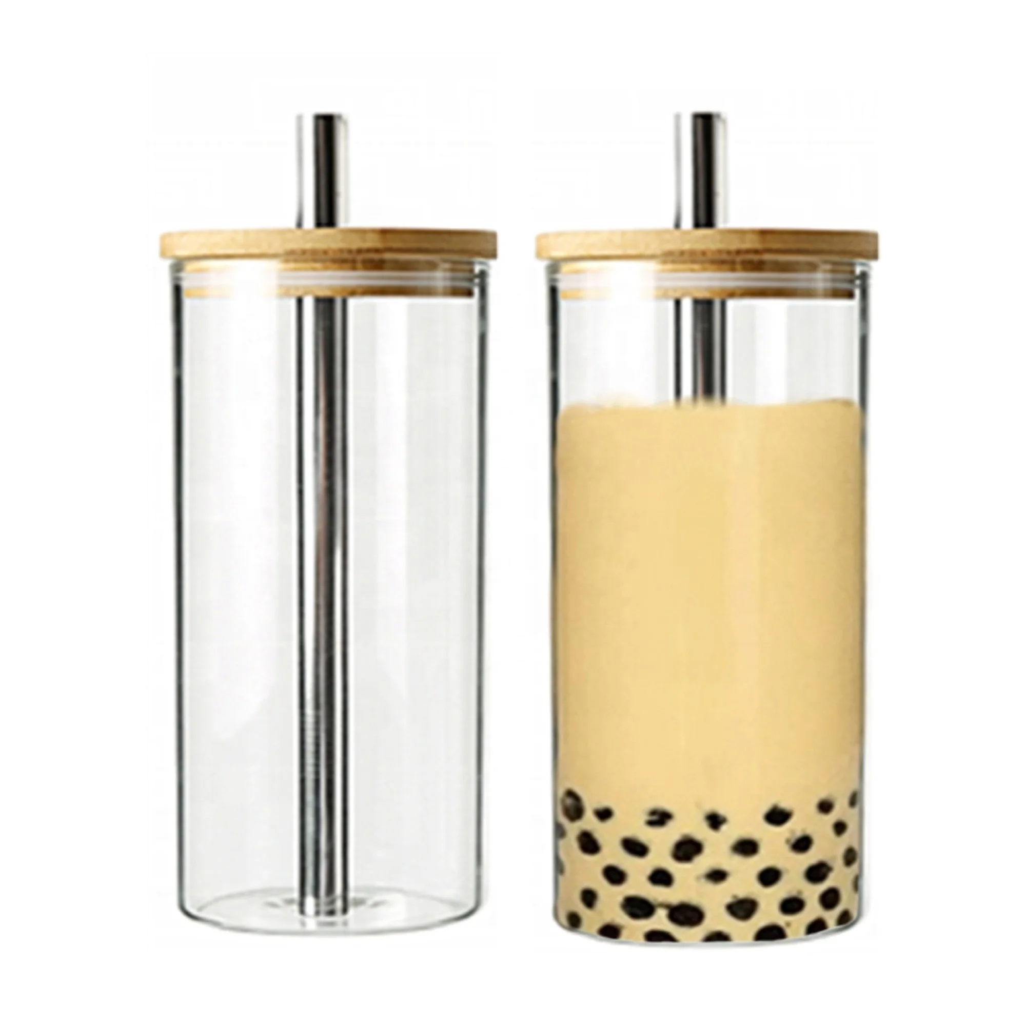 Low moq boba glass cup In Stock Ready to ship borosilicate glass water bottle with straw