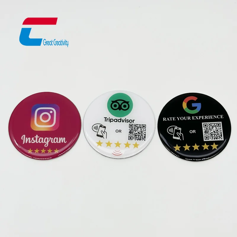 program NTAG 213 custom nfc restaurant google review card Epoxy round google nfc button