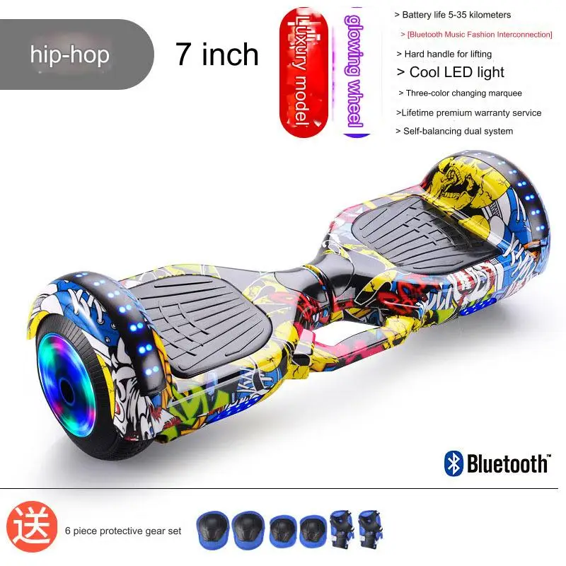 6.5-Inch Self-Balancing Electric Hoverboard with LED Lights 36V 4400m 10-Inch Tires Lithium Battery for Kids