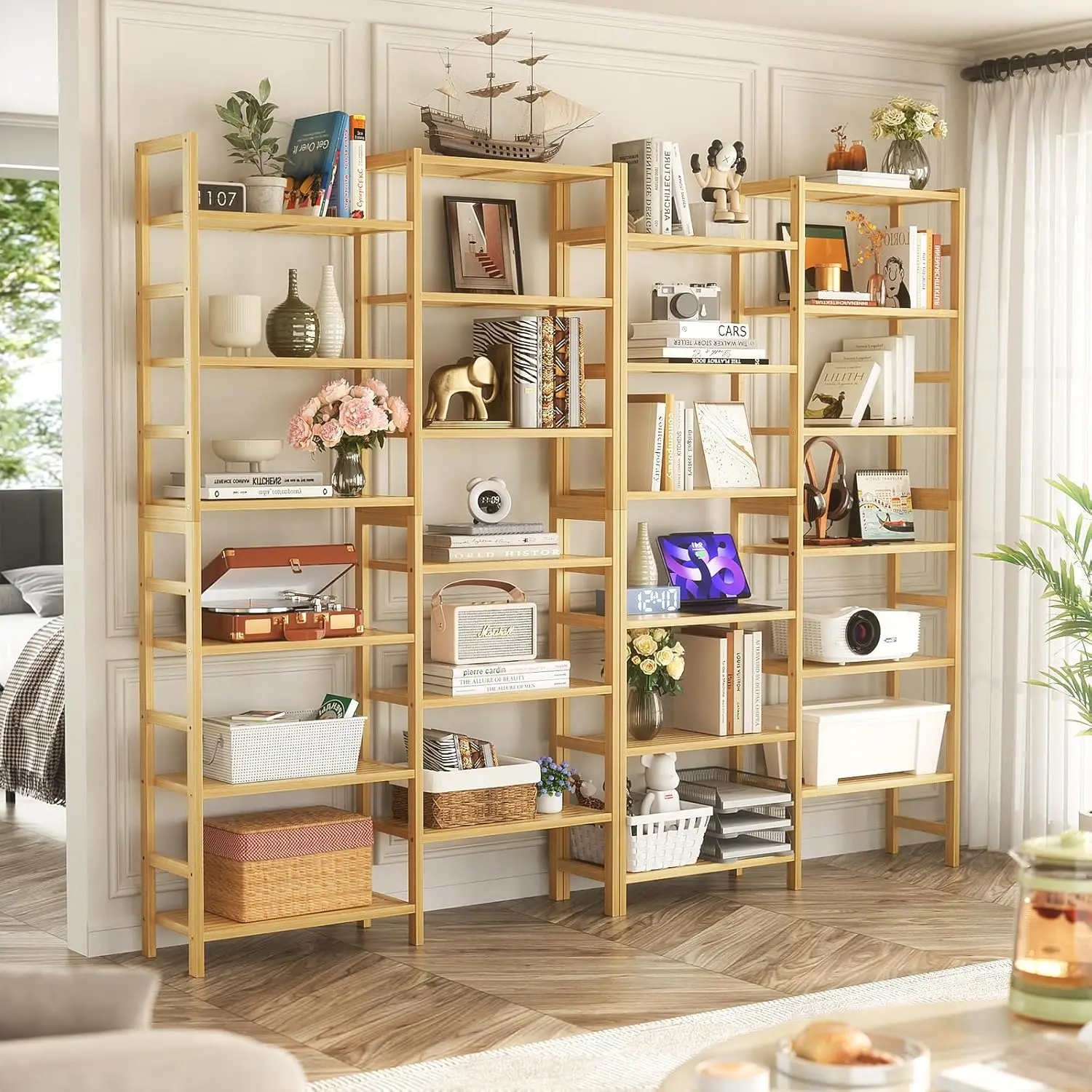 Книжная полка из бамбука, 6 футов, с 12 полками