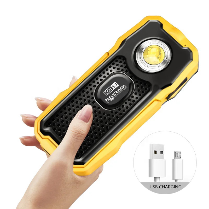 WARSUN ES160 outdoor portable flashlight worklight lamp USB rechargeable led cob inspection work light with Speaker
