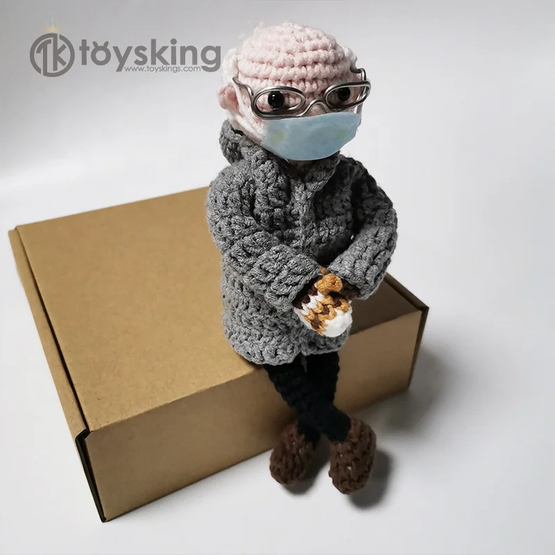TK 100% Manual Yarn Crochet Bernie Sanders Doll Toys, Knitting Craft Gifts Finished Product for Wholesale