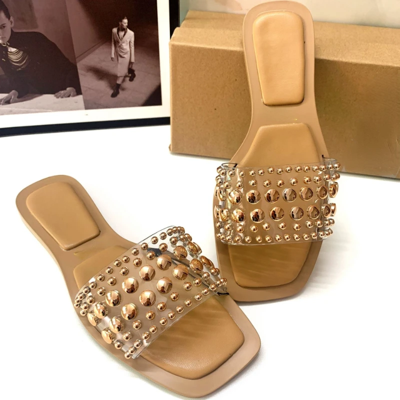 China Shoes Vendor Sandalias Altas Female Shoes Cute Ladies Footwear New Design Gold Diamond Women Flat Sandals