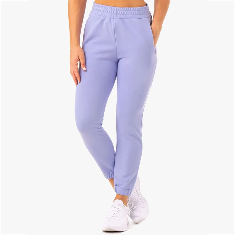 Winter Spring Fleece Interlock Fabric Light Color Long Sleeve Sweatshirt Sports Bottoms Jogger Ladies Tracksuit