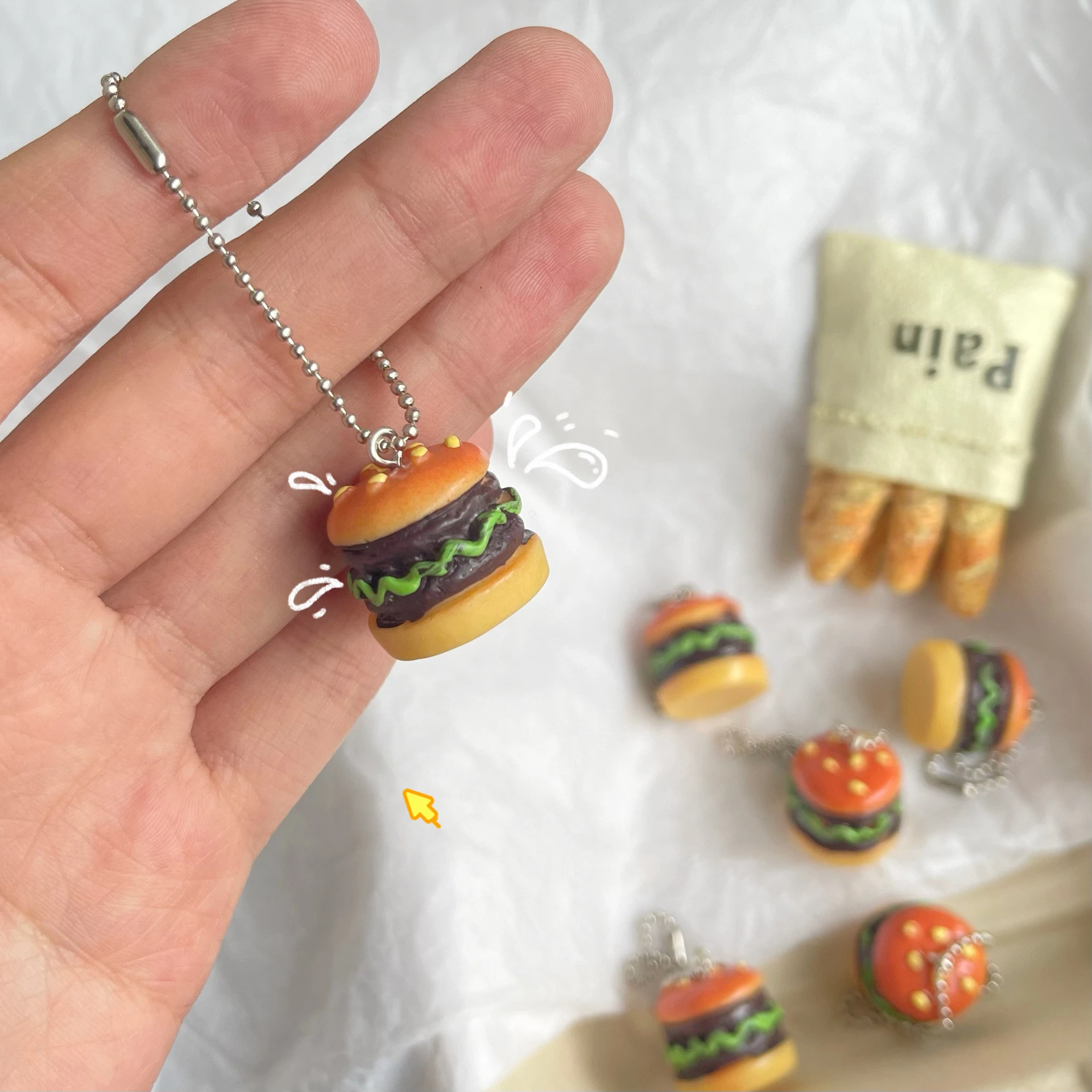 Personalized 3d Resin Simulation Food Mini Hamburger DIY Handmade Mini Food Resin Keychain