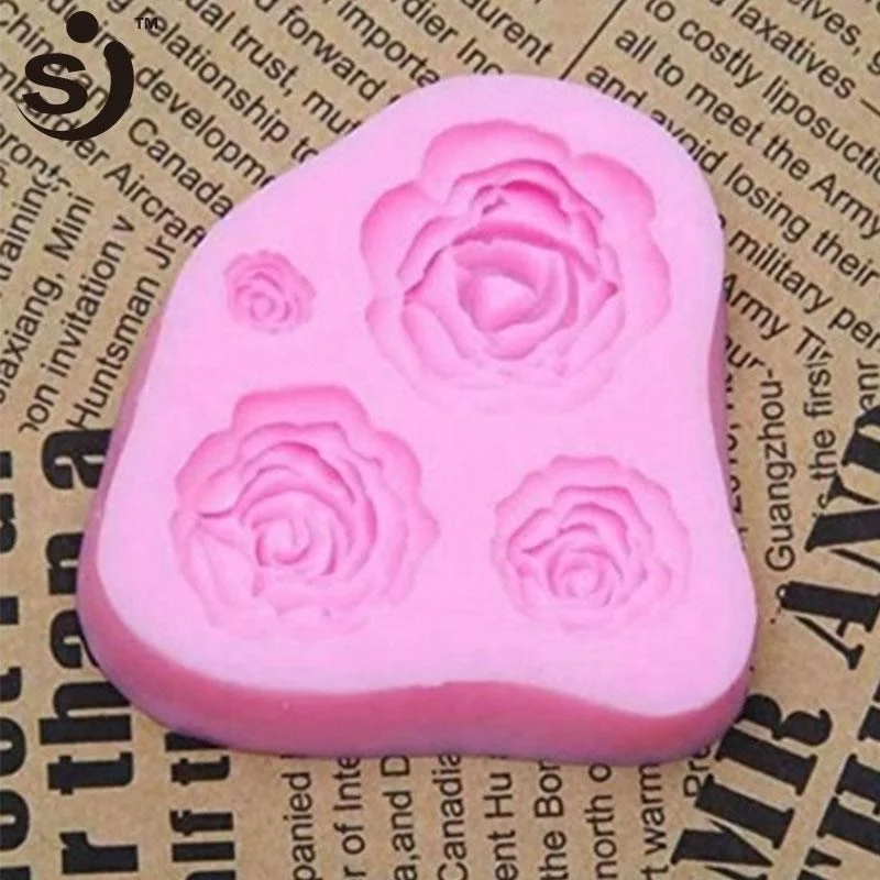 Amazon Hot Sale 4 Size Roses Flower Silicone Cake Mould Chocolate Sugarcraft Decorating Fondant Tools