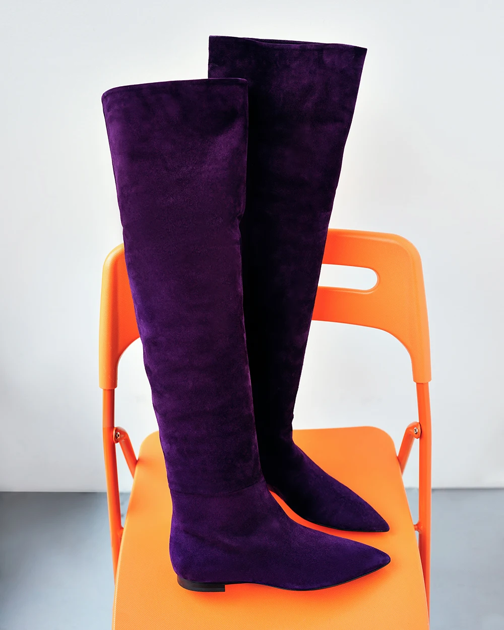 Hot Selling Top Quality Italian Fashion Genuine Leather Purple Over Knee Boots Made In Italy For Export