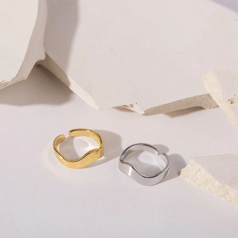 Adjustable wave line shape high polished gold and silver ring 18k gold-plated stainless steel ring