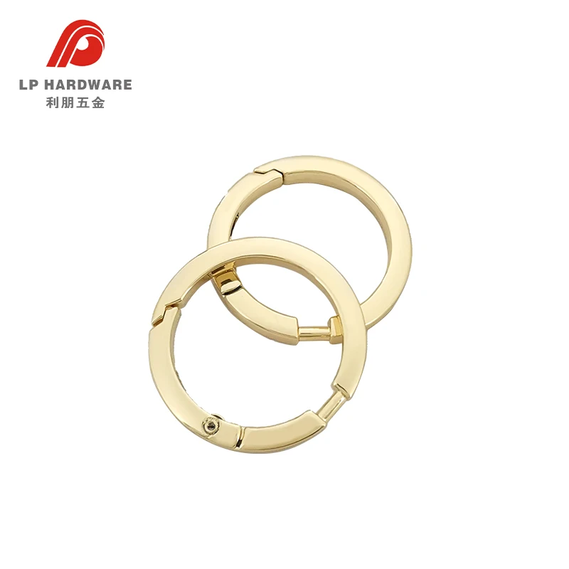Customized Logo Spring O Ring Clasps Metal Spring Gate Clamp Flat Round Rings for Keychains Bags
