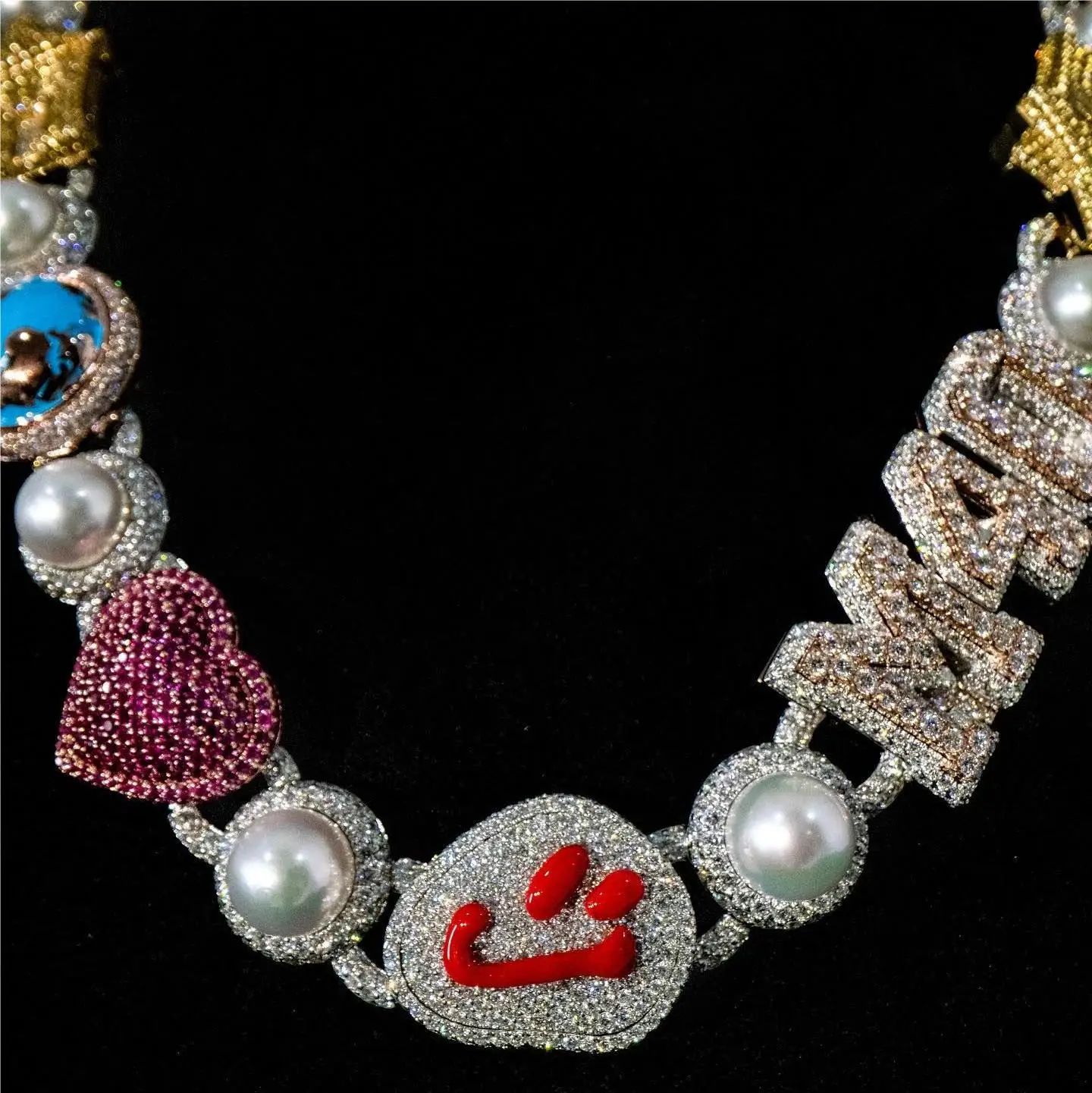 Personalized Custom Masterpiece 925 Sterling Silver VVS Moissanite Diamond Assorted Element Unique Link Chain Charm Necklace