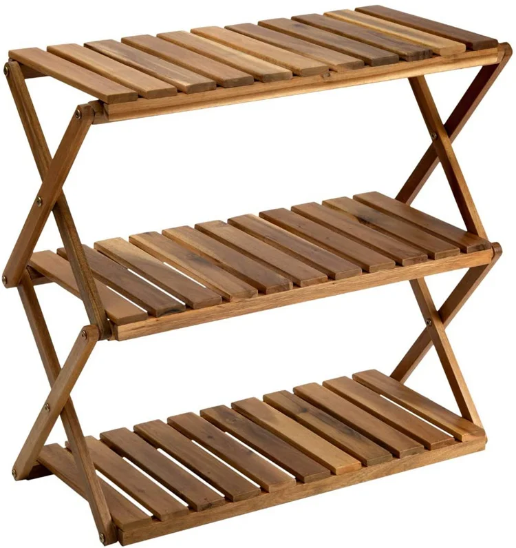 3 Tier Wood Modern home decoration folding commodity rack shoe Shelf