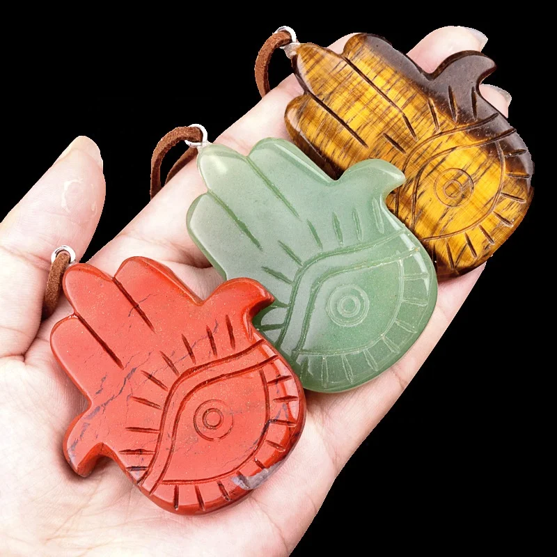 Natural Crystal Fatima Hand Pendant Agate Angel Eyes Palm Pendant For Decoration