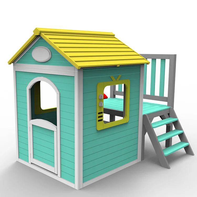 Log Cabin House Small Wood Garden Outdoor Children Kids Playhouses Kids Wooden Playhouse with Plastic Slide Custom