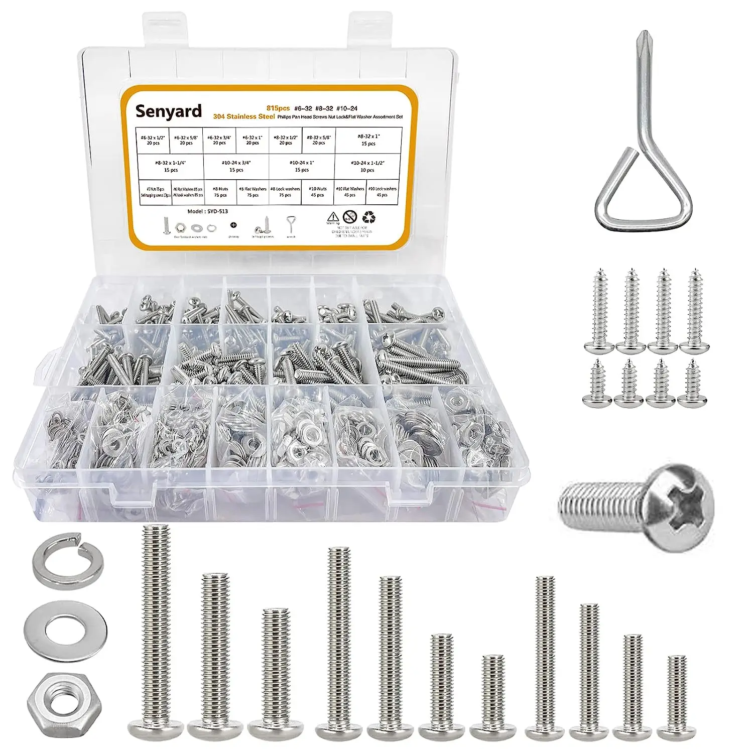 815pcs Machine Screws Assortment Kit Phillips Pan Head nut and Bolt Screw Bolt nut washers Assortment kit