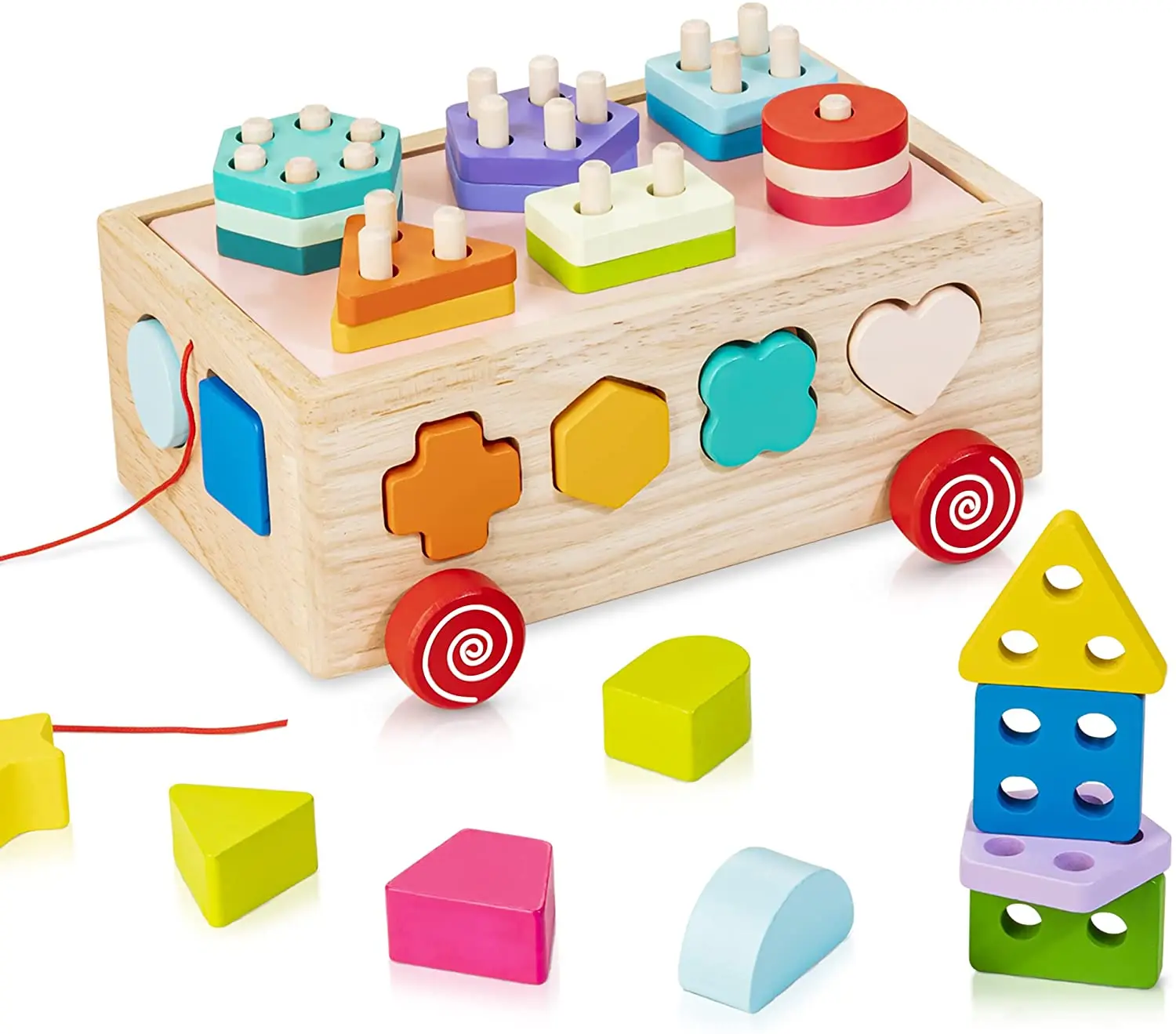 Shape Sorter Learning  Wooden Stacking Blocks Montessori Toys  Colorful Activity Cube Learning & Education Preschool Toys