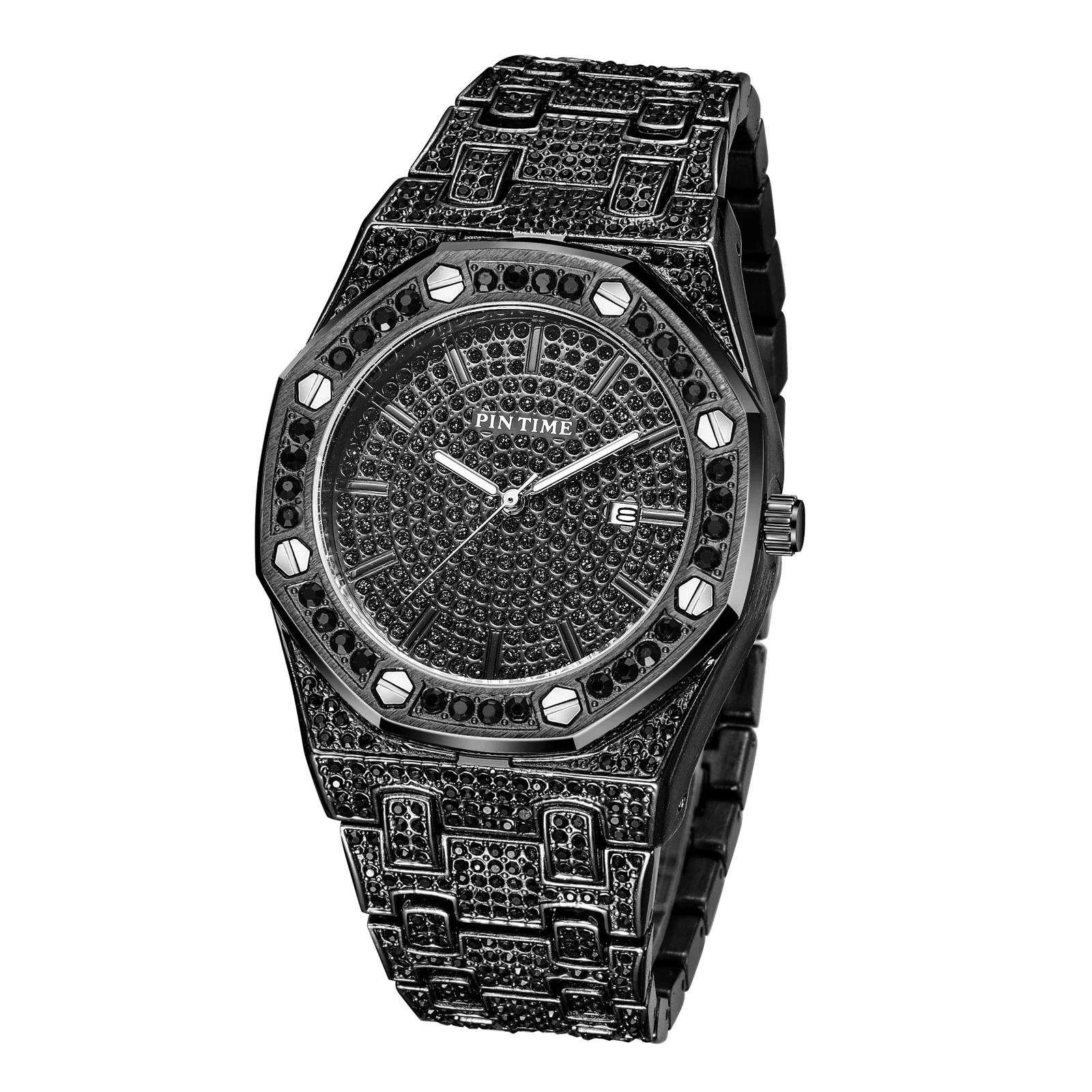 Big Gold Luxury Brand Diamond Mens Watches Top Brand Luxury Iced Out Male Quartz Watch Calendar Hip Hop Watch For Men