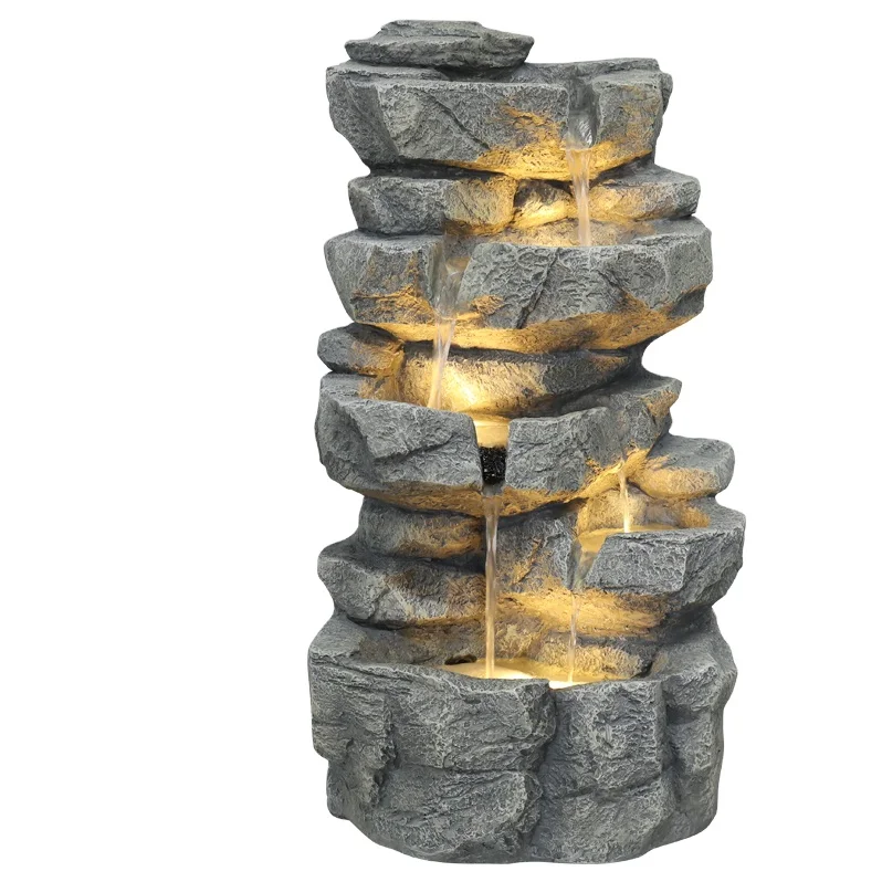 Stone rockery large polyresin water fountain with led light packing