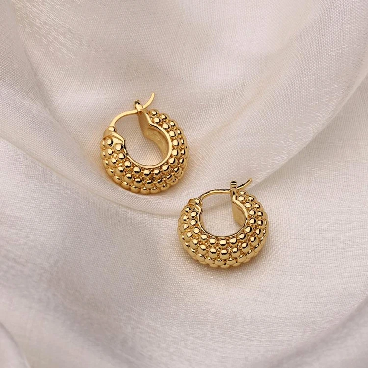 
Trendy Textured Thick Gold Plated Hoop Earrings Women Stainless Steel Chunky Hoop Earrings 