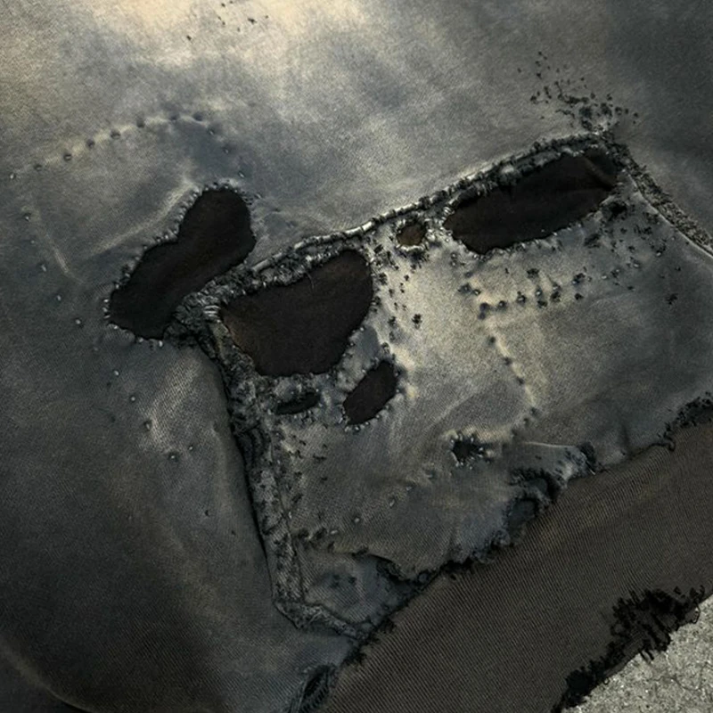 DIZNEW 100% cotton 450 gsm 480 gsm 600 gsm Tie dye Hoodie man Streetwear Black Distress hoodie custom logo embroidery