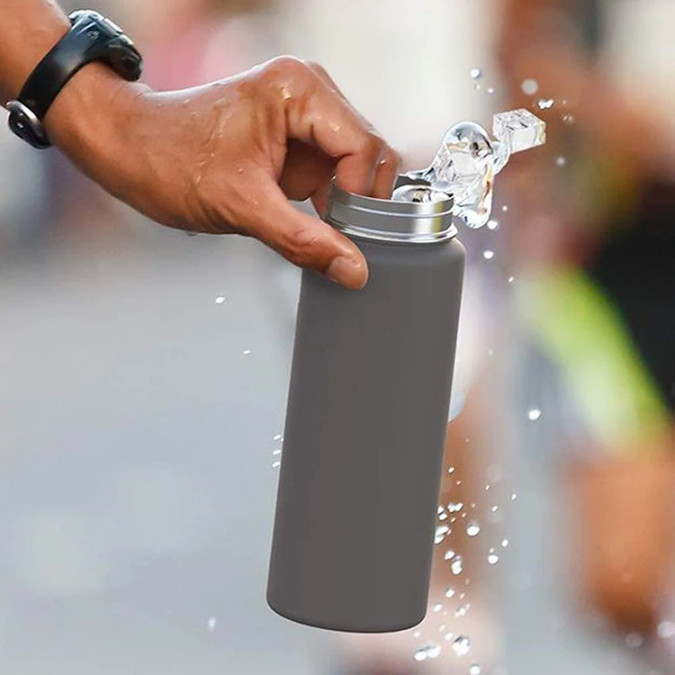 Custom logo Wide Mouth Flask 18oz 22oz 32oz Stainless Steel Vacuum Insulated Sports Powder Coated Water Bottle With Button Lid