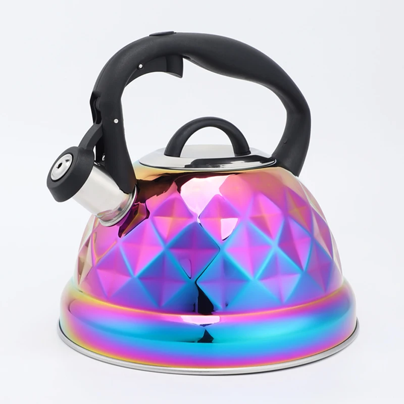 2.8L Rainbow Colors Stove Top Whistling Tea Kettle Stainless Steel Water Kettle