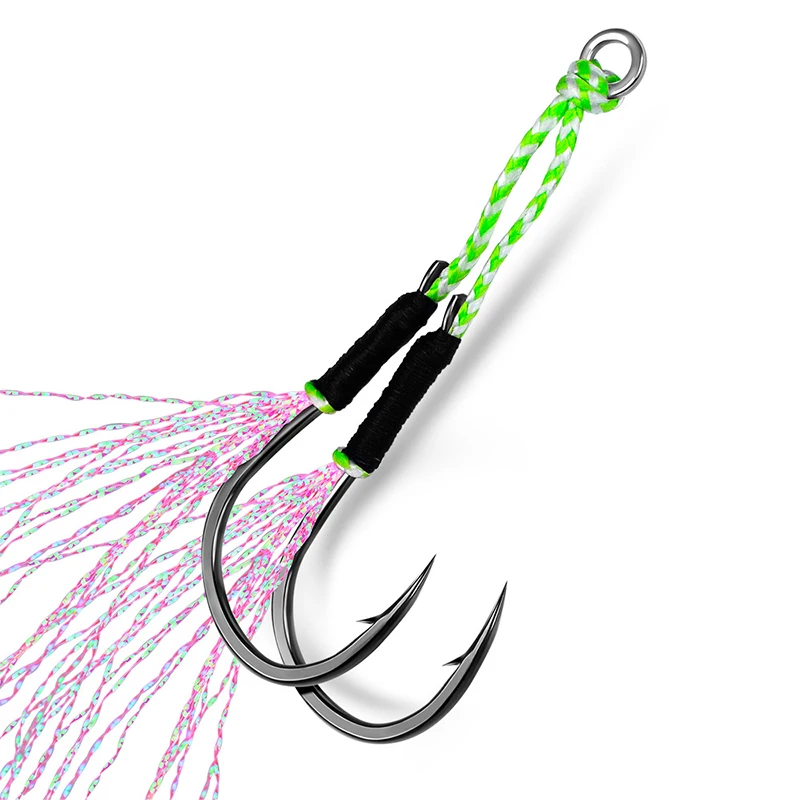 KEWOTE 11# 13# 15# 17# 18# 2pcs/pair Double Assist Hook Jig Fishing Hook For Metal Jig Lure Hooks With Silk pesca