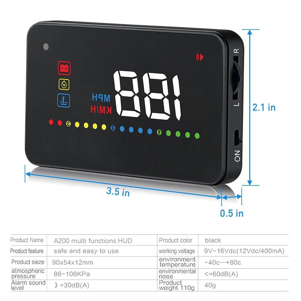 A200 hud car universal head up display speedometer obd2 for car hud 2020