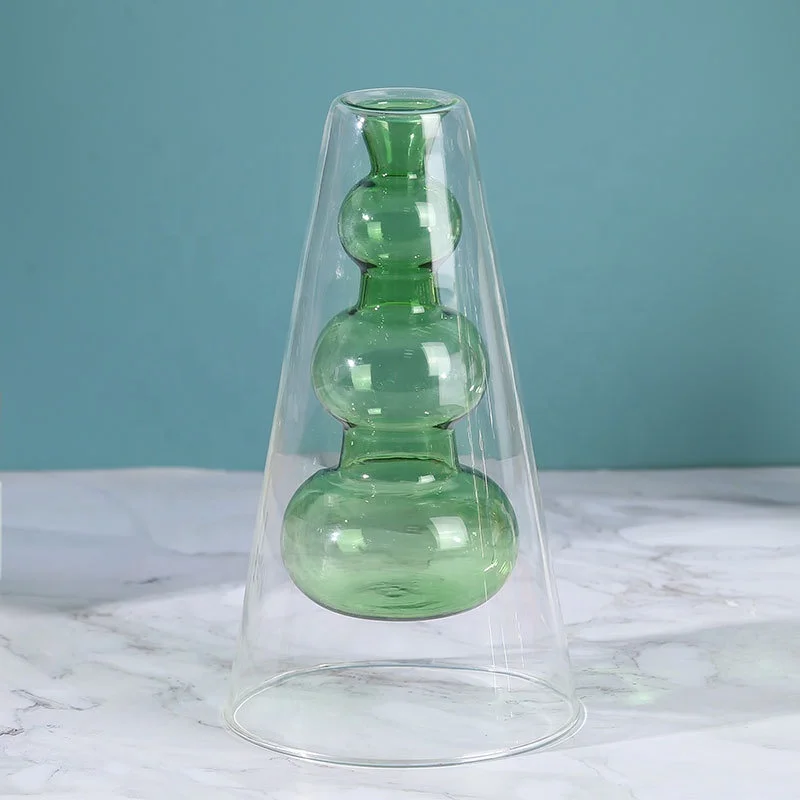 Blue nordic style pyramid shape transparent glass vase for wedding and home decor