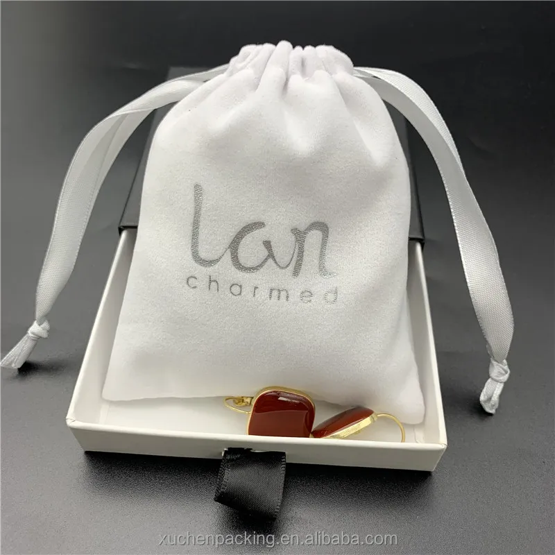 Hot Stamping Silver Velvet Jewelry Pouch for Ring Bracelet,White Velour Eyeshadow Palette Storage Bags