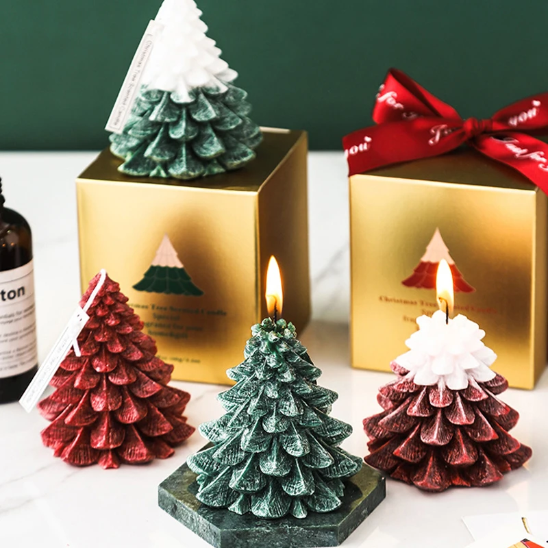 Handmade Christmas Tree Shaped Scented Candle Custom Home Decor Fragrance Candles