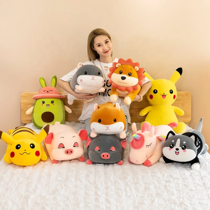 50cm-60cm 2022 New Pillow Summer Quilt Child  Stuffed & Plush Toy Animal Pig Husky Lion Unicorn Avocado Air Conditioning Blanket