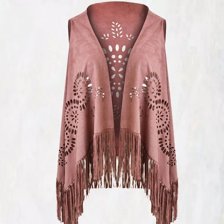 Female Scarf Suede Floral Hollow Out Fringe Shawl Women Tassel Capes