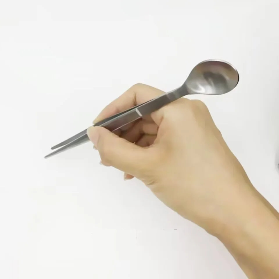 New arrival stainless steel Tasting spoon twezers 2 in 1 chef test spoon color plating kitchen tweezers for food