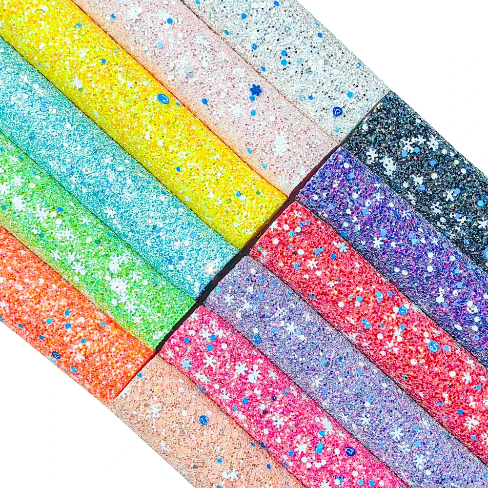 Factory Stretch Crystal Snowflake Sequins Synthetic Glitter Fabric for Earring Accessory Chunky Leather