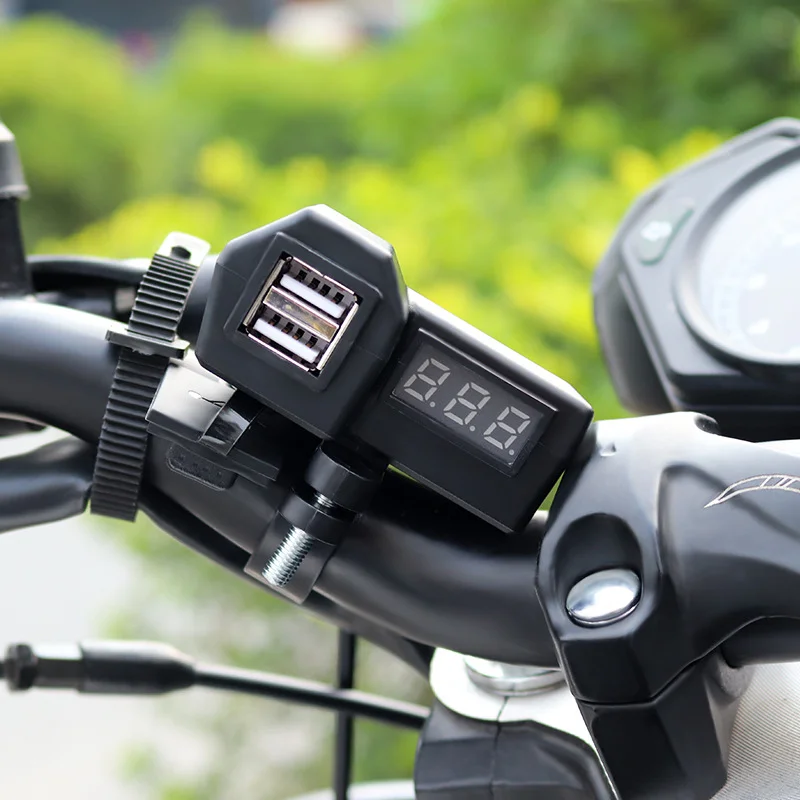 High Quality Waterproof 3.4A Dual Ports Motorcycle Mobile Phone USB Charger with Voltmeter and Lighter