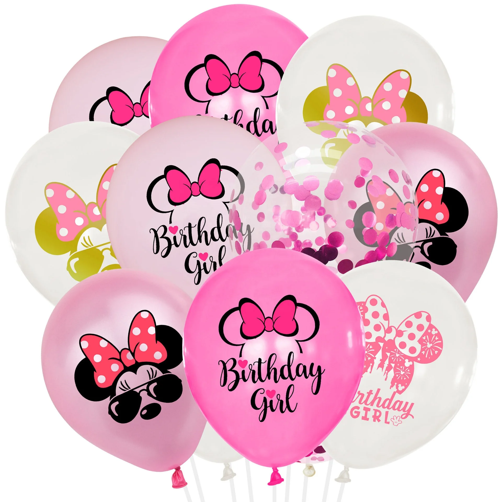 set packing 12 inch pink Minnie mouse latex balloon Minnie confetti latex balloon set for baby girl birthday party latex balloon